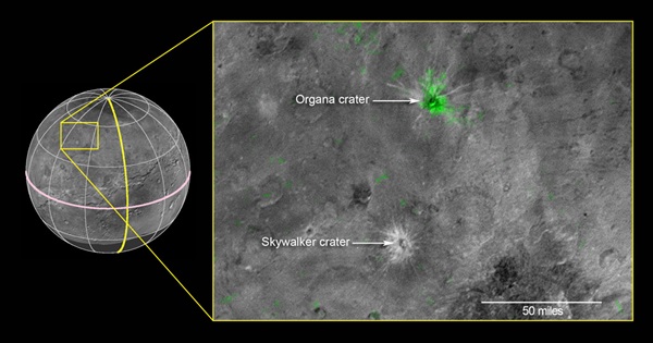 Organa and Skywalker craters on Charon - annotated