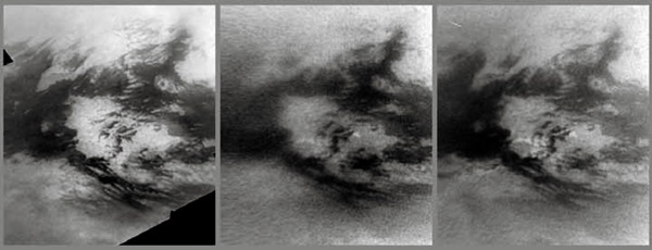 Clouds on Titan create methane rain, causing changes on the surface below.