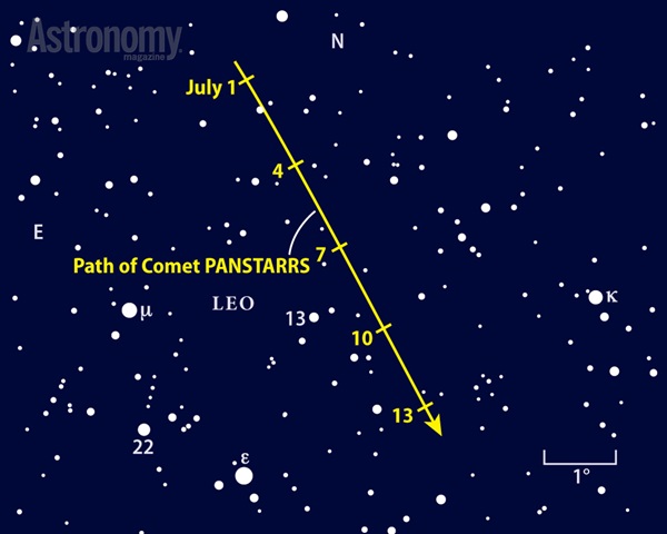 Catch Comet PANSTARRS crossing northwestern Leo in early July 2014.