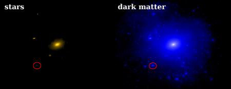 Dwarf galaxies have few stars but lots of dark matter.
