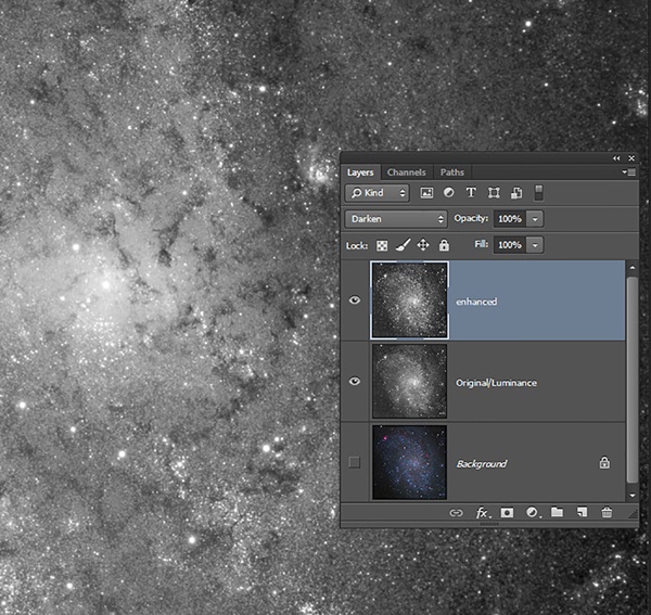 Screen shot shows the final result for the image of the Pinwheel Galaxy (M31) in Triangulum.