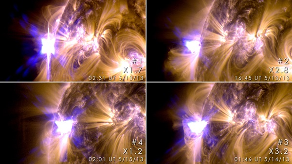 First four X-class solar flares of 2013