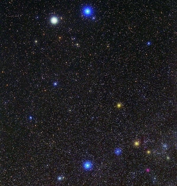 The constellation Gemini the Twins displays a wide range of star colors in this image. 