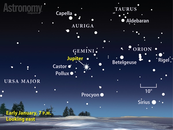 Look for Jupiter in the eastern sky during the early evening in January
