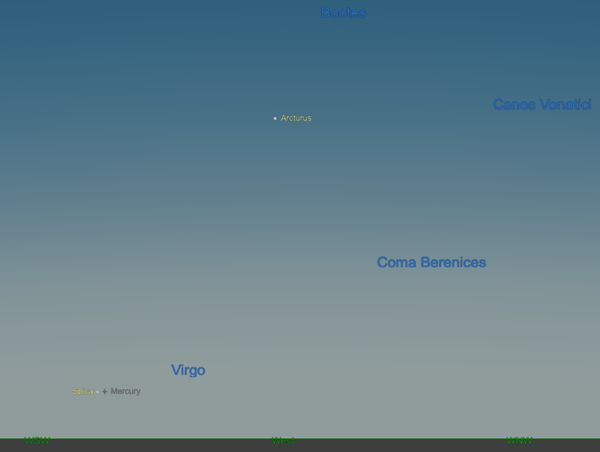 Sky map showing Mercury and Spica