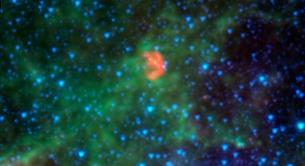 This infrared image shows N103B — all that remains from a supernova that exploded a millennium ago in the Large Magellanic Cloud.
