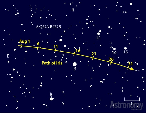August 2013 path of Iris finder chart