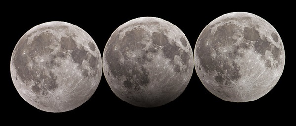 Composite image showing a penumbral lunar eclipse