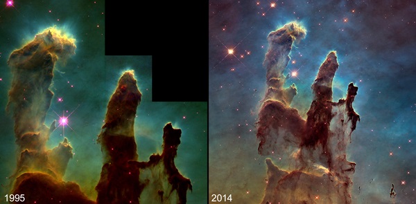 Pillars of Creation in 1995 and 2014
