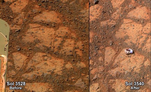 A martian rock named Pinnacle Island appeared in front of Opportunity on Murray Ridge 