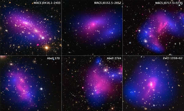 Six Cluster Collisions, with Dark-Matter Maps
