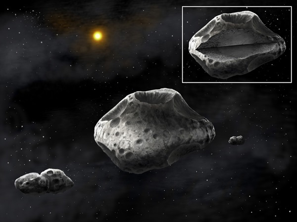 Artist's rendering of Sylvia triple asteroid system
