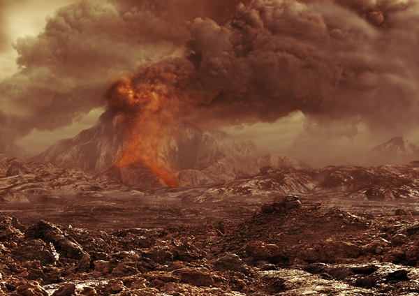 Artist's impression of volcanic activity on Venus