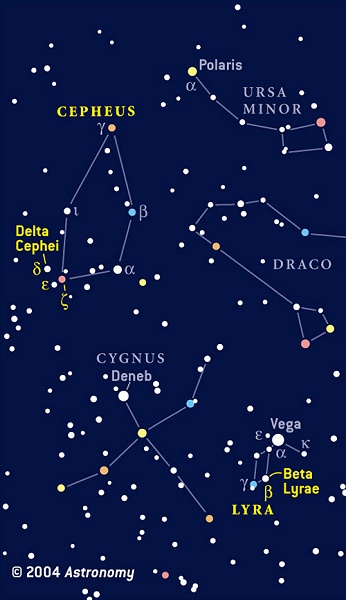 Finder chart for Delta Cephei and Beta Lyrae 