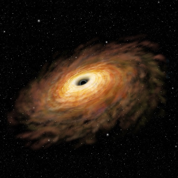 Artist's rendition of an active mass-accreting black hole in a luminous gas-rich merging galaxy.