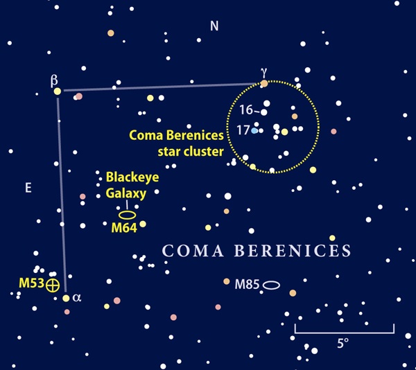 Star chart showing Coma Berenices