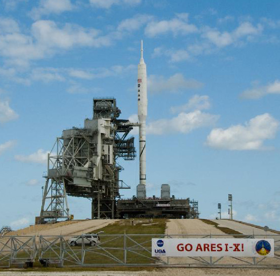 Ares I-X rocket on Launch Pad 39B at Kennedy Space Center