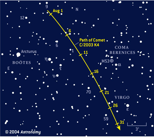 Finder chart for Comet C/2003 K4, August 2004