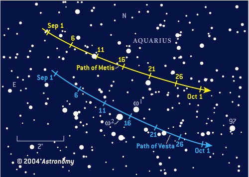Vesta and Metis finder chart, September 2004