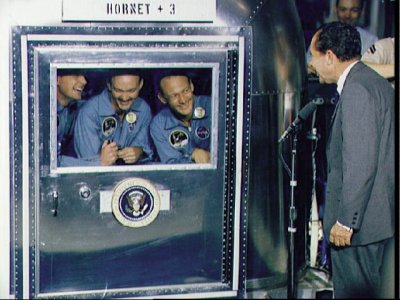Apollo 11 Astronauts Neil Armstrong, Michael Collins, and Buzz Aldrin with President Richard Nixon