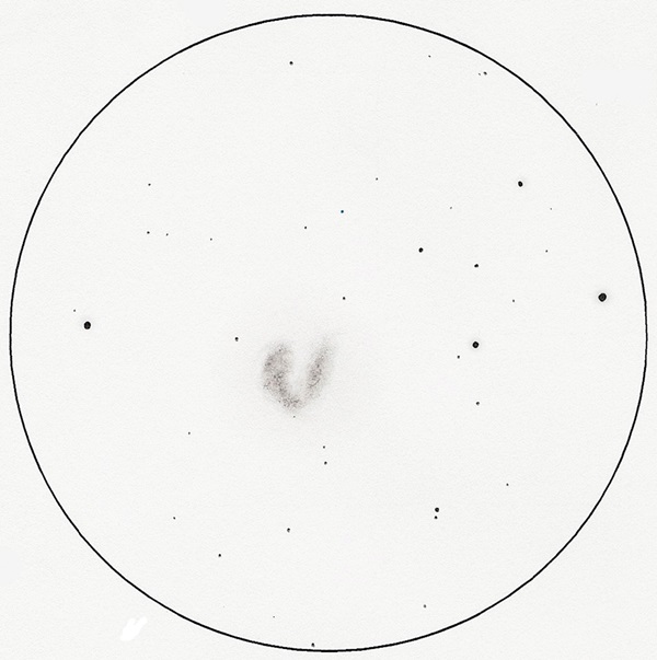 This image is the sketch of Antennae (NGC 4038/9) after the author used software to clean it up.