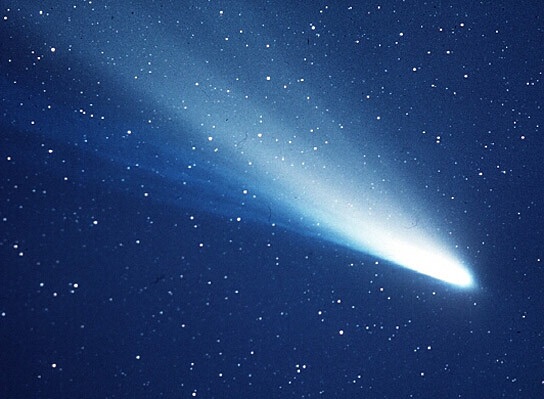 Comet 1P/Halley is perhaps the most famous comet. Though it only passes near Earth about once every 75 years, over time, it has left an expansive trail of debris throughout its entire orbital path. When Earth passes through this debris each year, we are treated to a meteor shower known as the Eta Aquariids. Credit: NASA.