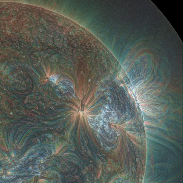 This combination of three wavelengths of light from shows one of the multiple jets that led to a series of slow coronal puffs on January 17, 2013.