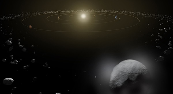 Dwarf planet Ceres is located in the main asteroid belt, between the orbits of Mars and Jupiter.