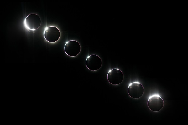 This spectacular photographic sequence around totality shows some of the features you'll see if your sky is clear and you're in the path of totality April 8, 2024. Credit: Ben Cooper.