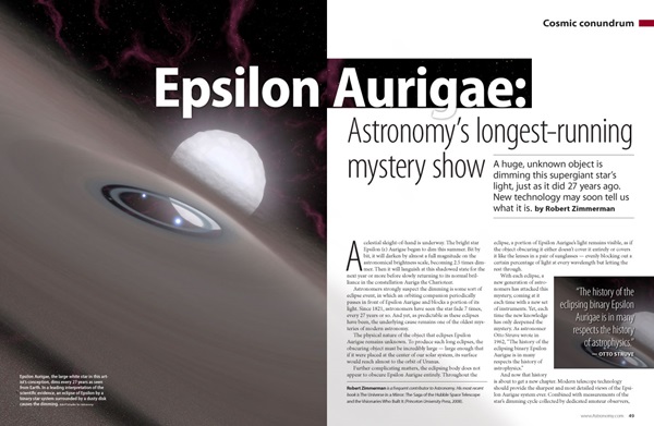 Epsilon Aurigae: Astronomy's longest-running mystery show