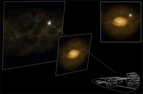 galaxy located between an observer on Earth and a background quasar 