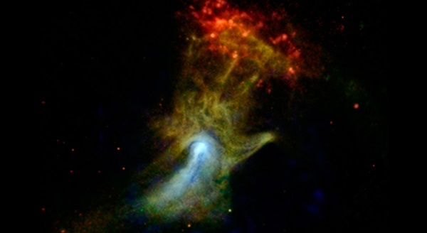 Cloud of material in the shape of a hand is ejected from a star that exploded
