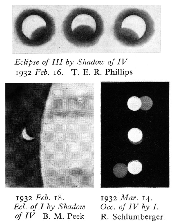 historical sketches showig mutual events of Jupiter's satellites in early 1932