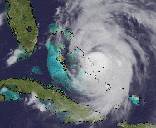 Hurricane Frances hits the Bahamas