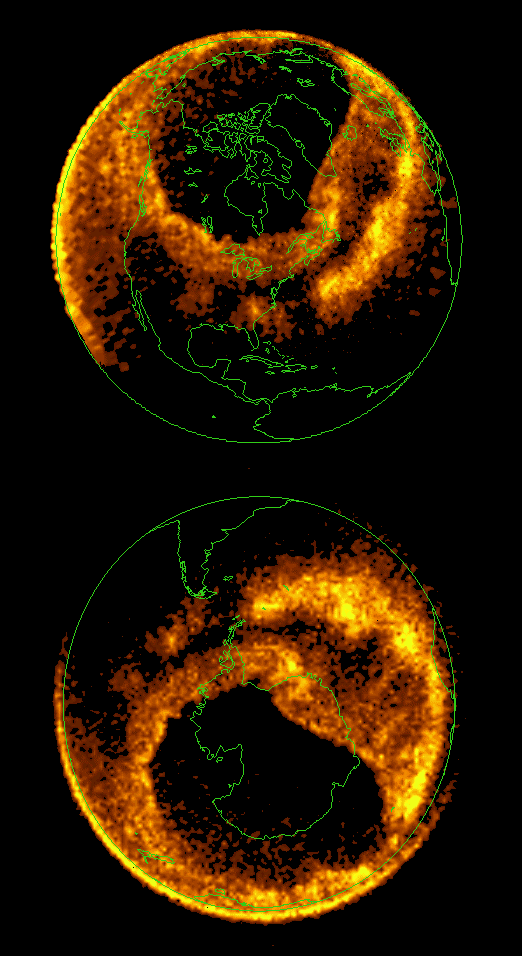 DE-1 view of great aurora, March 14, 1989
