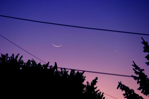 Mercury and the crescent Moon