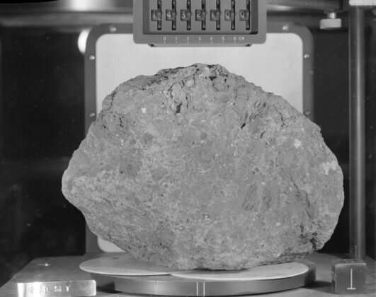A moon rock sample collected from the lunar surface as part of the Apollo 14 mission. Credit: NASA.