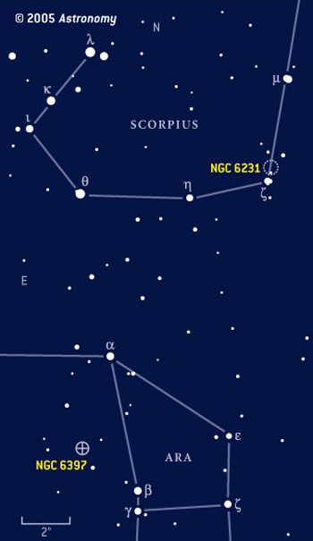 Finder chart for NGC 6397 and 6231