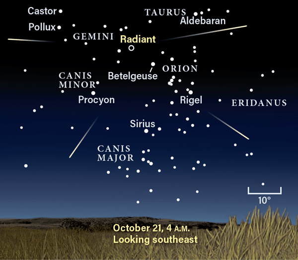 Sky map showing the Orionids' radiant