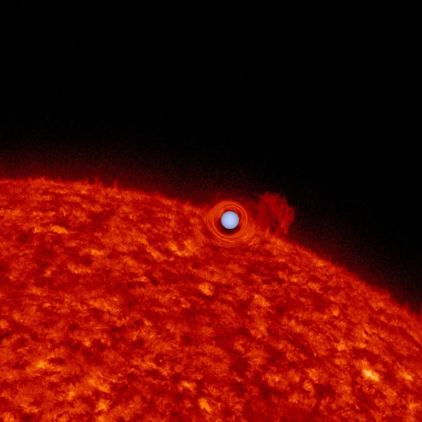 An image of the Sun used to simulate what the sun-like star in a self-lensing binary star system might look like.