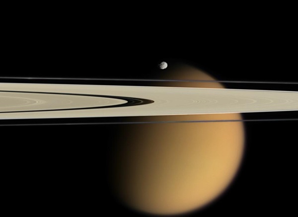 Saturn, Epimetheus, and Titan