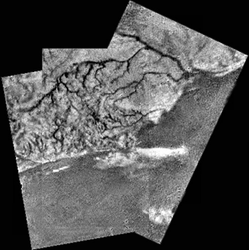 Titan: Huygens mosaic of a ridge and river channels