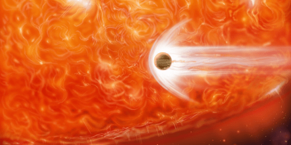 Artist's rendition of a red giant swallowing a planet