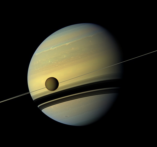 Saturn and Titan, as seen from Cassini