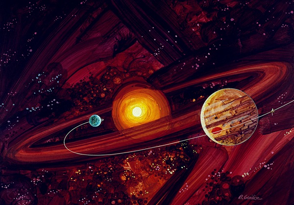 Painting of Pioneer 10's path