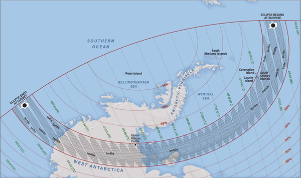 Map of total solar eclipse path December 4, 2021