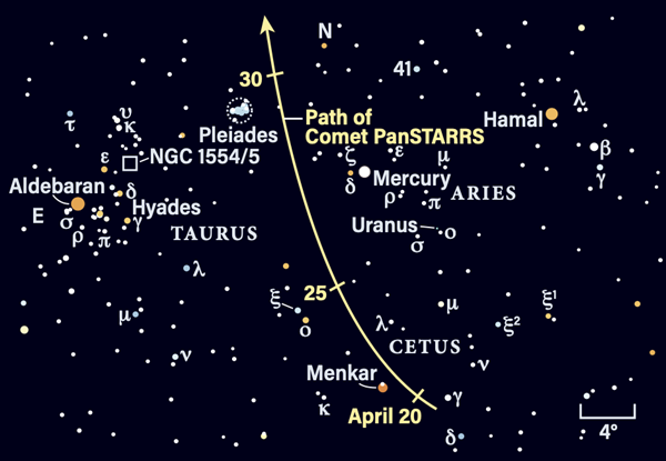 Path of Comet C/2021 O3 (PanSTARRS) in late April 2022