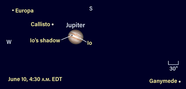 Chart showing the positions of Jupiter's moons on June 10, 2021