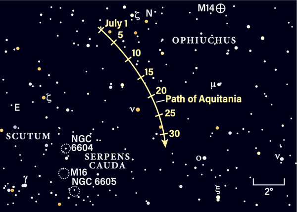 Path of Aquitania in July 2022