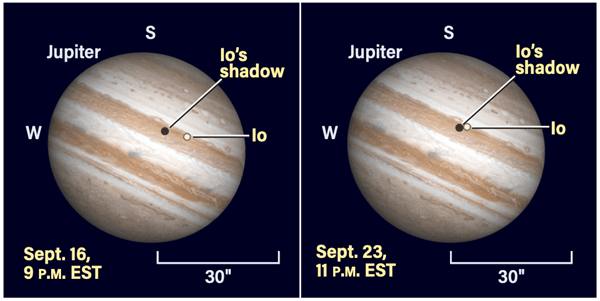 Jupiter and its moons, September 16 and 23, 2022